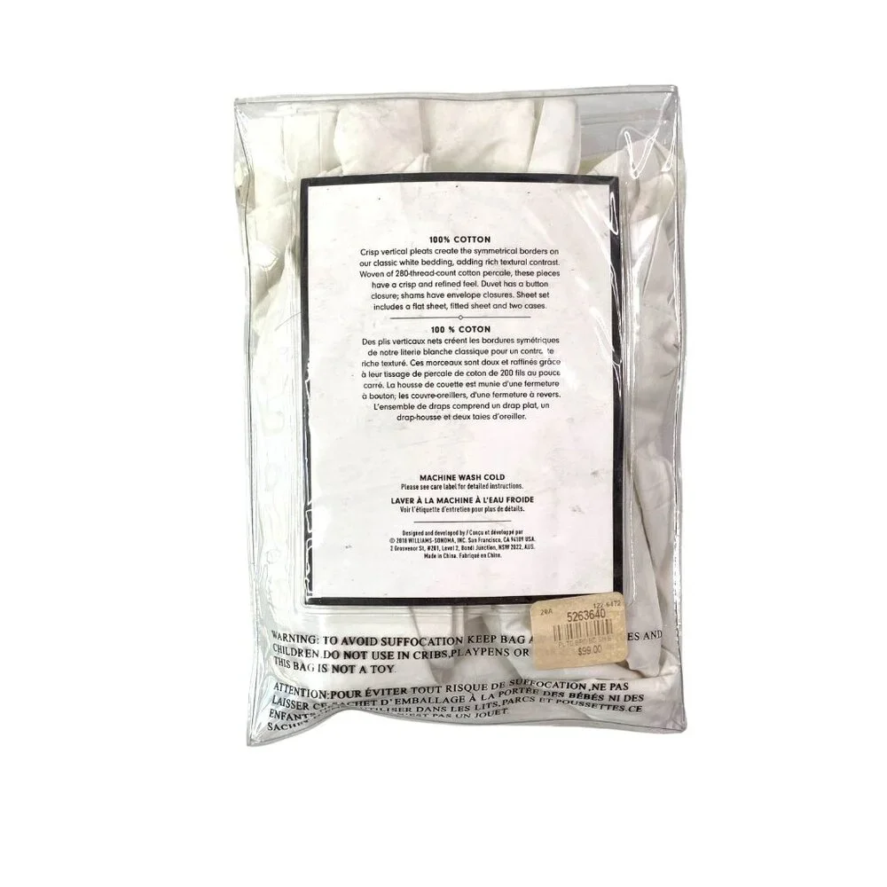Williams Sonoma Pleated Border Euro Sham Solid White 100% Cotton 26